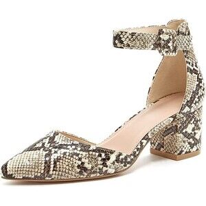 LAICIGO Pointed Toe Pumps Ankle Strap Buckle Chunky Block Heel D'Orsay Shoe 6.5